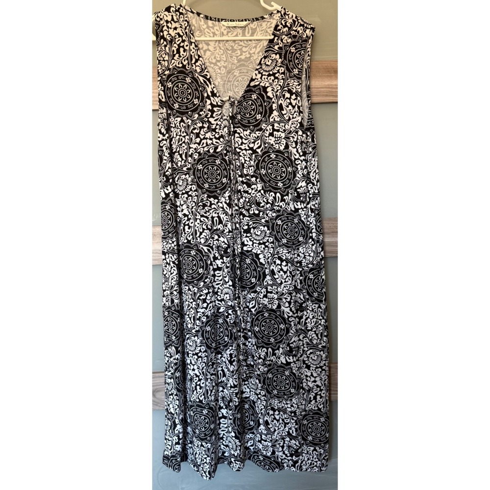 Kay Anna Womens Black White Damask Medallion Ring Detail Sleeveless Maxi Dress M